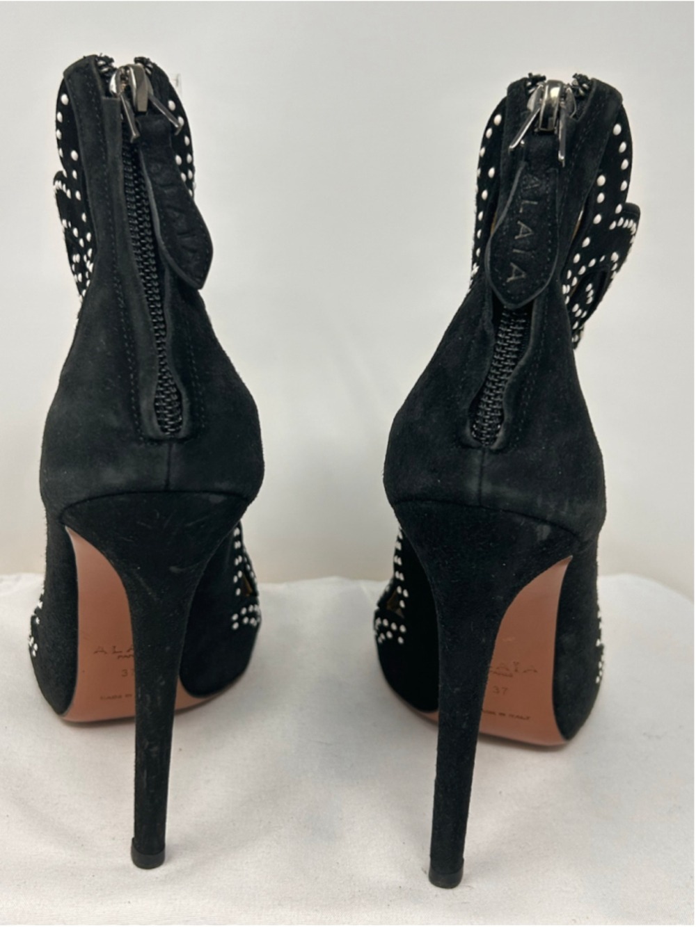 Alaïa Black Suede Laser Cut Studded Open Toe Bootie Heels 37 - Picture 4 of 9